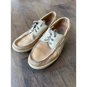 Sperry Boat Shoes Mens 10.5 Tan Leather Topsider Lace Up Deck Casual